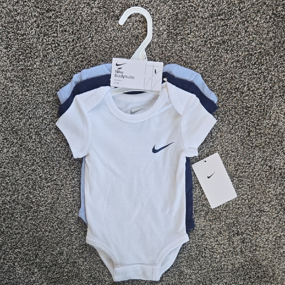 Nike Infant Bodysuit Trio - White, Light Blue, and Navy